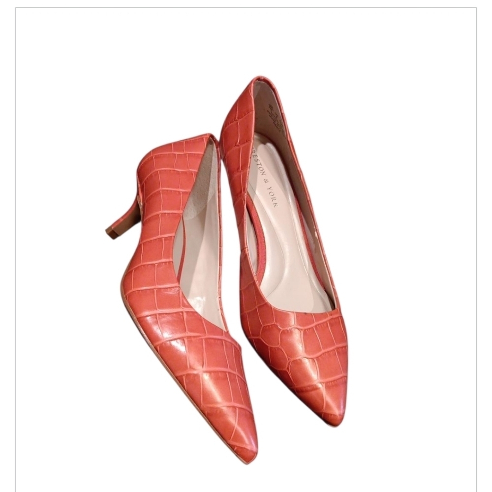 Preston & York Coral Crocodile-Embossed Heels Sz 7 Semi New